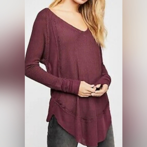 Free People Tops - We the Free People Catalina Thermal waffle Tunic Top Long Sleeve Burgundy Xs